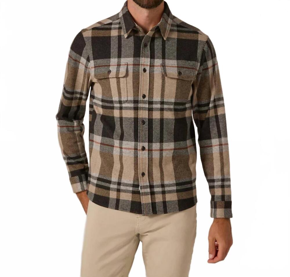 NEW 7DIAMONDS plaid soft knit shirt in tan